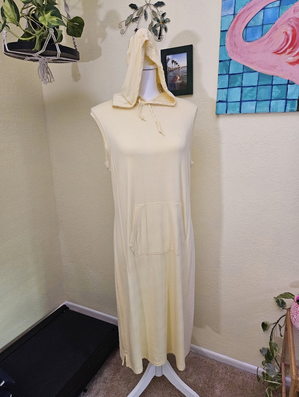 Ralph lauren Sleeveless Hooded Midi Dress in Pale Yellow Sz L